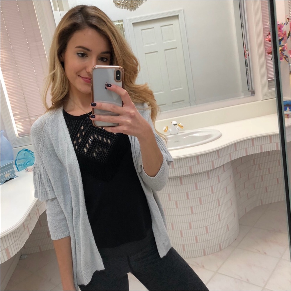 Gray Open Front Ruffle Cardigan